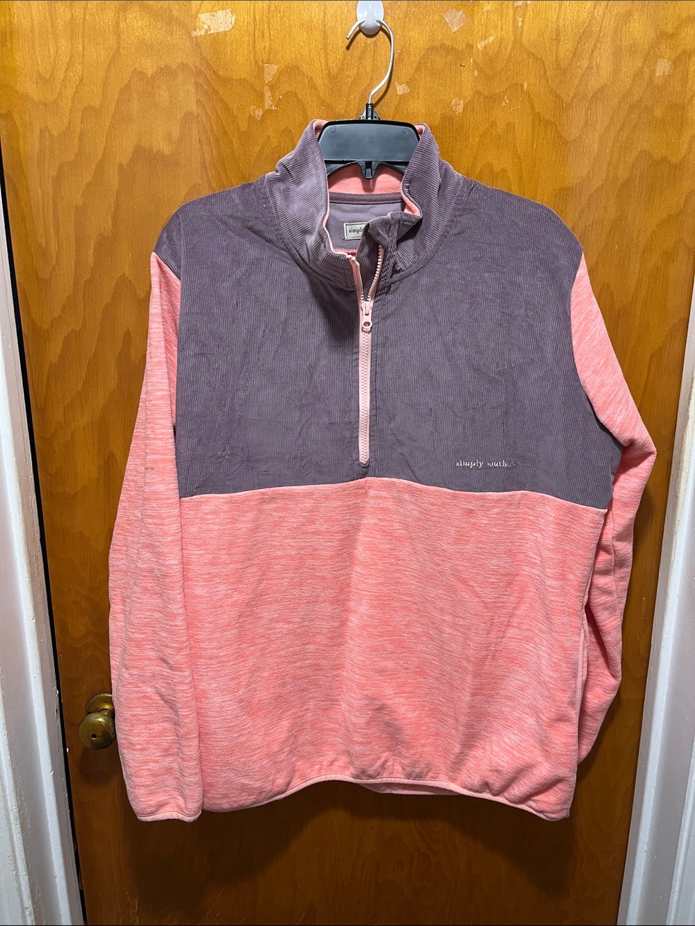 Simply Southern Pink and Gray Colorblock Half-Zip Pullover